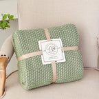 Chunky Cable Knit Throw Blanket Lightweight Light Green 100% Organic Cotton Blanket for Sofa Couch Bed Baby Nursery, Rustic Shabby Chic Modern Farmhouse, 51” x 63” Bonus Laundering Bag