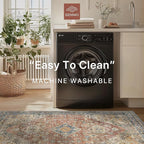 GENIMO 8x10 Area Rugs for Living Room, Machine Washable Non Slip Vintage Rugs, Low Pile Lightweight Chenille Print Rug for Bedroom, Dining Room, Home Office, Antique Red