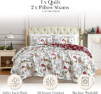 Southshore Fine Living, Inc. Christmas Bedding, Queen Quilt Set with 2 Pillow Shams, Reversible Christmas Quilt Farmhouse Bedding Set, Holiday Coverlet Queen Size/Full Size - White Christmas Theme