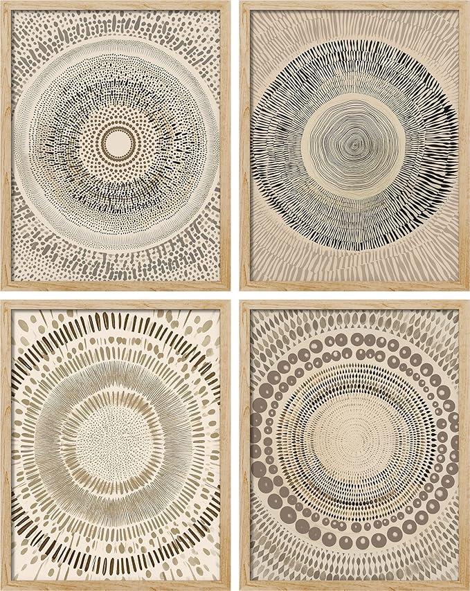 SIGNWIN Framed Art Beige Abstract Geometric Circle Stroke Minimalist Folk Boho Mid-Century Inspired Digital Print Decorative Zen Bedroom Relax Multicolor - 11"x14"x4 Natural