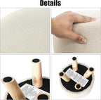 Asense Small Round Ottoman Foot Rest Stool Fabric Padded Seat Footstool Ottoman with Non-Skid Wooden Legs (Beige,Fabric)
