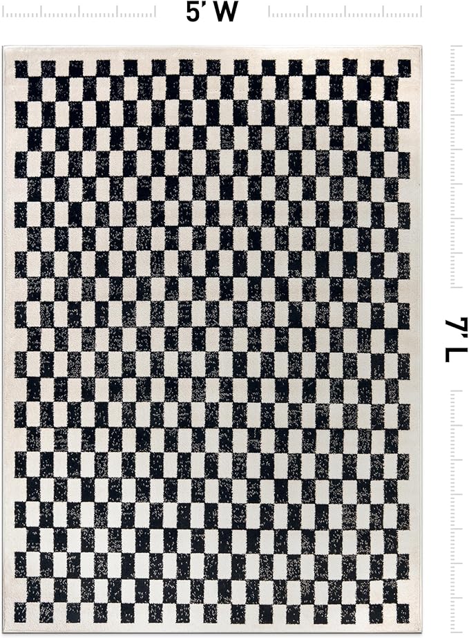 Rugshop Black and White Checkered Area Rug – High-Contrast Grid Pattern Carpet for Living Room, Bedroom, or Dorm – Trendy Contemporary Soft Floor Décor 5' x 7' Black