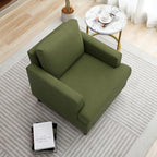 Mid-Century Accent Chair,Modern Linen Fabric Armchair for Living Room,Comfy Upholstered Reading Accent Chairs for Bedroom,Single Sofa Chair with Wood Legs (Green, 1 Pack)