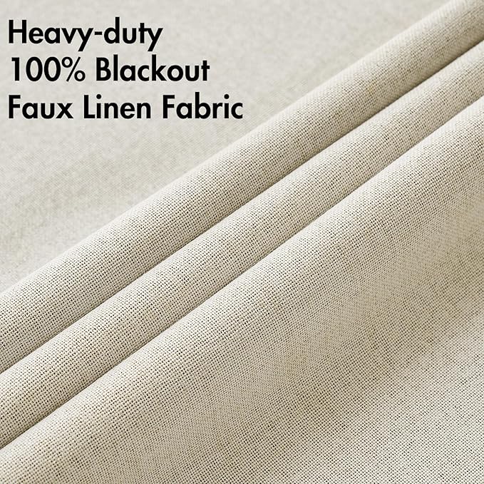 MIULEE 100% Blackout Linen Textured Curtains for Bedroom Solid Thermal Insulated Cream Grommet Room Darkening Curtains & Drapes Luxury Decor for Living Room Nursery 52 x 45 Inch (2 Panels)