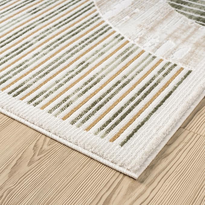 Mid-Century Green Arch Area Rug – 9' x 12' – Modern Geometric Design – Ivy Collection – Non-Shedding, Fade-Resistant, Easy to Clean – Durable for High Traffic Areas – Living Room, Bedroom & Office