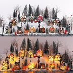Kajaia 68 Pieces Christmas Winter Houses Village Set, Christmas Bare Branch Trees Snowman Winter Village Town Buildings Accessories Set for Christmas Figurine Village Miniature Home Desktop Decor