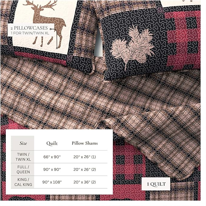 Great Bay Home Lodge Bedspread Full/Queen Size Quilt with 2 Shams. Cabin 3-Piece Reversible All Season Quilt Set. Rustic Quilt Coverlet Bed Set. Stonehurst Collection. (Red/Black)