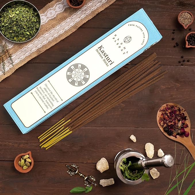 Kasturi Incense Sticks, Organic Hand Dipped Incense, Natural Herbs & Aromatic Ingredients, Contain 40 Sticks Inside, Burn Time 45 to 60 Minutes, Spiritual Gifts, Bliss Incense by Karma Pledge