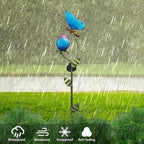 TERESA'S Collections Flower Yard Decorations Outdoor, 42'' Blue Glass Butterfly Solar Outdoor Lights Garden Decor for Outside, Metal Yard Art Garden Stake Decorative for Patio Decor,Gifts for Mom