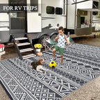GAOMON Outdoor Rug 9'x12' Waterproof Rug for Patio Decor, Foldable Reversible Plastic Straw Area Rugs Mat for Camper, Outside Carpet for Deck, Porch, Picnic, Beach, Grey/White(Bohemia)