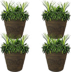 Sunnydaze 19.5-Inch Arabella Large Plant Pot - Polyresin Round Outdoor Planter with Drillable Drainage Holes - 4 Pack - Sable