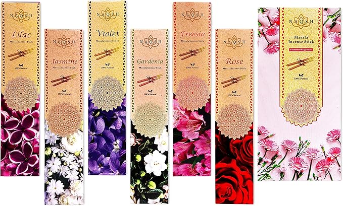 NAQSH Incense Sticks with Wooden Burner Natural Relaxing | Aromatherapy Incense for Air Purifier, Mind & Spirit & Ritualistic Fragrance | Gift Set (Set of 6 Packs - Total 120 Sticks) (Assorted 6)