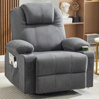 Oversized Swivel Rocker Recliner Chair with Heat and Massage, 360 Degree Swivel Rocking Single Sofa with Cup Holders and USB Port, Big Large Recliner Chair for Living Room (Fabric, Darkgrey)