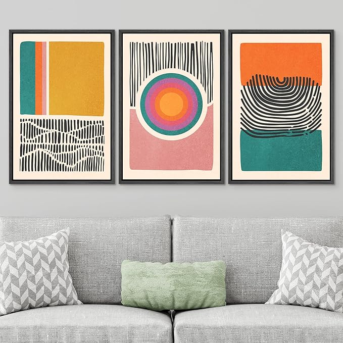 SIGNWIN Framed Canvas Print Wall Art Set Mid-Century Multicolor Color Block Shape Abstract Geometric Illustrations Graffiti & Street Art Modern Art for Living Room, Bedroom, Office - 16"x24"x3 Black