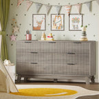 57" Long Dresser for Bedroom, 7-Drawer Fluted Chest, Wide Wood Storage Dresser with Metal Slides and Handles, Stable Base, Modern Clothes Organizer for Primary Suite, Guest Room, Nursery