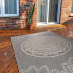 CAMILSON Outdoor Rug 9x12 Modern Area Rugs for Large Indoor and Outdoor Patios and Porches - Waterproof Washable Non-Shedding Easy-to-Clean Outside Carpet (9 x 12, Medallion - Grey/White)