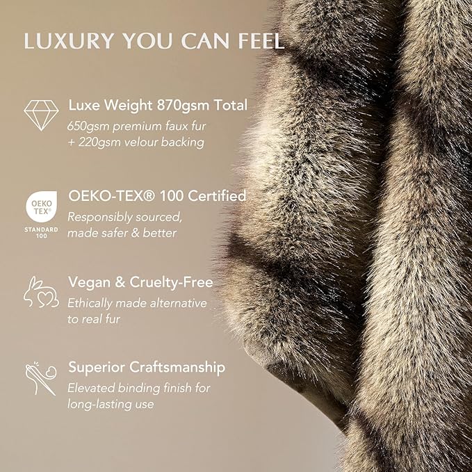 Luxury Faux Fur Throw Blanket, Soft Fluffy Faux Mink Blankets for Bed, Couch, Sofa, Thick Cozy Plush Warm Fur Throws with Reversible Velvet, Ombré Sable Brown, 50"x60"