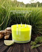 96NORTH Luxury Lemongrass Candle | Large 3-Wick Jar Candle | Up to 40 Hours Burning Time | 100% Natural Soy Wax | Relaxing Aromatherapy Aesthetic Candle | Housewarming Gift for Men and Women