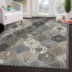 Lahome Moroccan Machine Washable Area Rugs, 4x6 Rug for Living Room Bedroom, Soft Non-Slip Rug Vintage Trellis Ultra-Thin Throw Carpet for Dining Room Office, Grey