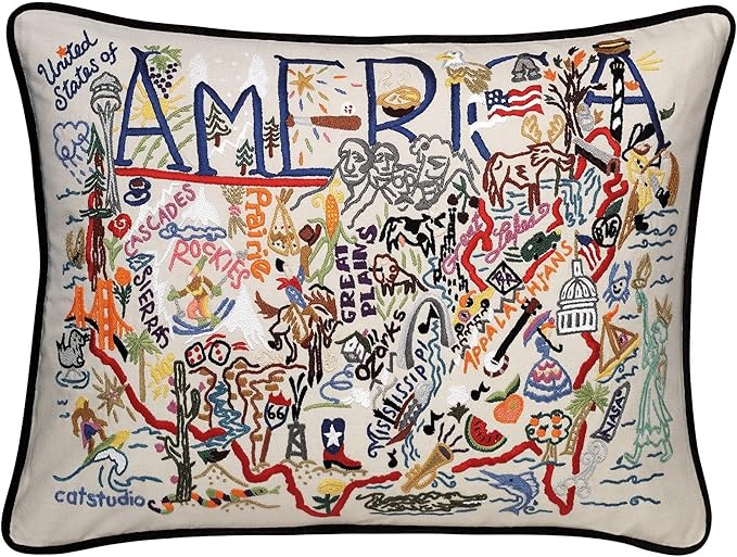 Catstudio United States of America Embroidered Pillow - U.S.A. Souvenir Decorative Throw Pillow with Original Artwork for Patriots, Travel Souvenir