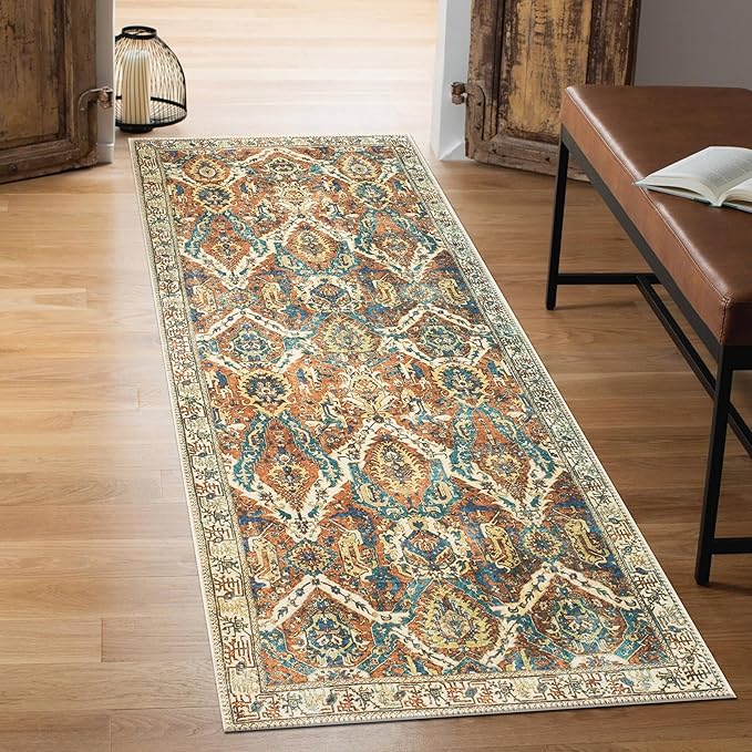 Keen Home Design 2x7 Rug - Machine Washable Runner Rug with Non-Slip Backing, Ideal for Hallway, Entryway, Kitchen, Laundry Room - Vintage, Easy Clean, Durable, Low Pile Rug - (2'6" x 7')