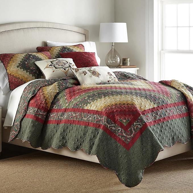 Donna Sharp Contemporary Polyester Quilt with Spice Postage Stamp Design - 3-Piece King Size Quilt Set, Machine Washable, Perfect for Any Decor Theme