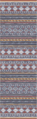 RUGSURE Washable Area Rugs 2'6'' x 8' - 1/6 Thick - Moroccan-Inspired -Stain & Water Resistant Non-Slip - Resistant Rug for Living Room, Bedroom, Nursery, Pet & Child Friendly (Blue and Red)