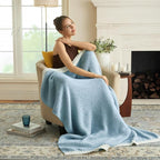 Joiedomi Throw Blanket for Couch Bed Sofa, Blue Knitted Blankets Gifts for Women Mom Girls, Cozy Cute Soft Throw Home Room Decor Aesthetic for Women Mothers Birthday Gifts 50x60 Inches