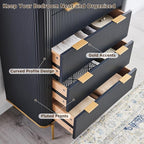 T4TREAM Fluted 5 Drawers Dresser for Bedroom, 48" Tall Modern Dresser Chest of Drawers, Gold Accents, Fluted Fronts, Wood Storage Dressers Organizer for Bedroom, Living Room, Dark Grey