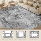Tortania Washable 9x12 Area Rug for Living Room: Modern Abstract Neutral Large Soft Thin Rugs - Non Slip Indoor Carpet for Bedroom Dining Room Office Nursery Home Floor Decoration - Grey