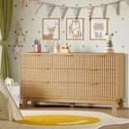 57" Long Dresser for Bedroom, 7-Drawer Fluted Chest, Wide Wood Storage Dresser with Metal Slides and Handles, Stable Base, Modern Clothes Organizer for Primary Suite, Guest Room, Nursery