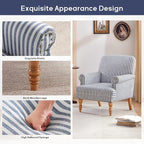 HUIMO Linen Fabric Accent Chair, Mid-Century Modern Armchair with Solid Wood Legs, Single Sofa Chair,Upholstered Reading Club Chair (1, Dark Blue and White Stripe)