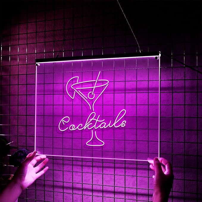 Personalized Beer O'Clock Neon Sign, Custom Wall Sign for Home Bar, Man Cave, Pub, Game Room, LED Beer Light Decor (Cocktail Bar)