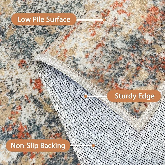 GENIMO Washable Area Rugs for Living Room, 8x10 Modern Non Slip Rugs, Low Pile Lightweight Soft Print Rug for Bedroom, Dining Room, Home Office, Multi