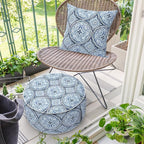 Inflatable Ottoman Stool D21 xH9 for Outdoor/Indoor Use, Water Repellent Patio Foot Rest Stool with Portable Handle,Round Pouf Ottoman Suitable for Garden,Deck and Camping - Medallion Blue