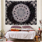 Fowocu Boho Floral Mandala Tapestry Wall Hanging Grey Bohemian Flower Medallion Tapestry Aesthetic Gray Black Hippie Indian Small Tapestries for Bedroom Living Room Dorm Decor 48 x 36 Inch