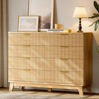 Fluted Dresser with 8 Drawers, 54" Wide Modern Chest of Drawers with Metal Handle, Wooden Dresser TV Stand, Wood Closet Clothes Storage Organizer for Bedroom, Living Room, Hallway, Natural Oak