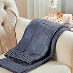 CozeCube Check Knit Throw Blanket, Steel Blue Checkered Throw for Couch, Decorative Christmas Soft Cozy Warm Knitted Blanket for Bed Sofa Living Room, 50"X60"