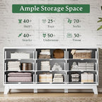 Fluted Dresser with 9 Drawers, 63" Wide Modern Chest of Drawers with Metal Handle, Wooden Dresser TV Stand, Wood Closet Clothes Storage Organizer for Bedroom, Living Room, Hallway, Solid White