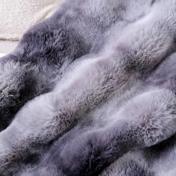 UKELER Soft Faux Fur Throw Blanket 50''x60'' Dark Grey Reversible Shaggy Blanket Plush Thick Fluffy Blankets Throws for Bed, Couch, Sofa, Office, Camping