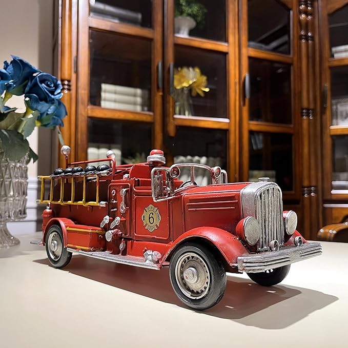 Fire Truck American Antique Decorative Firetruck Model Statue Figurine Retro Style Handcraft Gifts Collectibles…