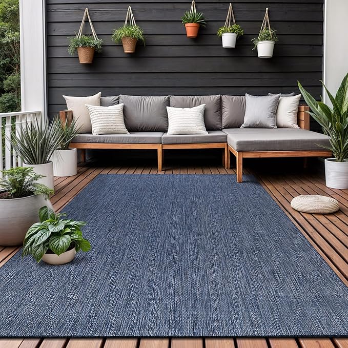 Washable Indoor Outdoor Rug 5x7 Weather Resistant Area Rugs Modern Solid for Porch Deck Balcony Backyard Patio Outside Carpet (5 X 7 Azure Blue)