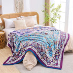 Fall Blanket for Bed, 100% Cotton Soft Rustic Boho Throw Blanket Quilt, 60"x80" Farmhouse Decor Bed Flower Blankets, Light Weight Reversible Bohemian Throw Quilt