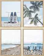 SIGNWIN Poster Bathroom Decor 8"x10"x 4, Wall Art Room Decor Multicolor for Living Room, Bedroom, Office White Surfboard Tropical Palm Tree Beach Shore Nature Wilderness Realism Landscape Colorful