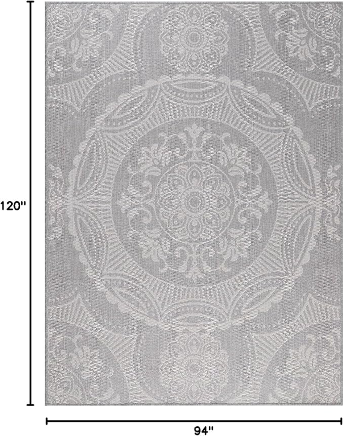 Medallion Outdoor Rug 8x10 Washable Outside Carpet for Indoor Patio Porch Waterproof Easy Cleaning Non Shedding Area Rugs Gray 8 x 10