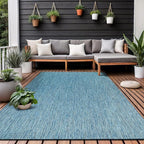 Washable Indoor Outdoor Rug 9x12 Weather Resistant Area Rugs Modern Solid for Porch Deck Balcony Backyard Patio Outside Carpet (9 X 12 Aqua Blue)