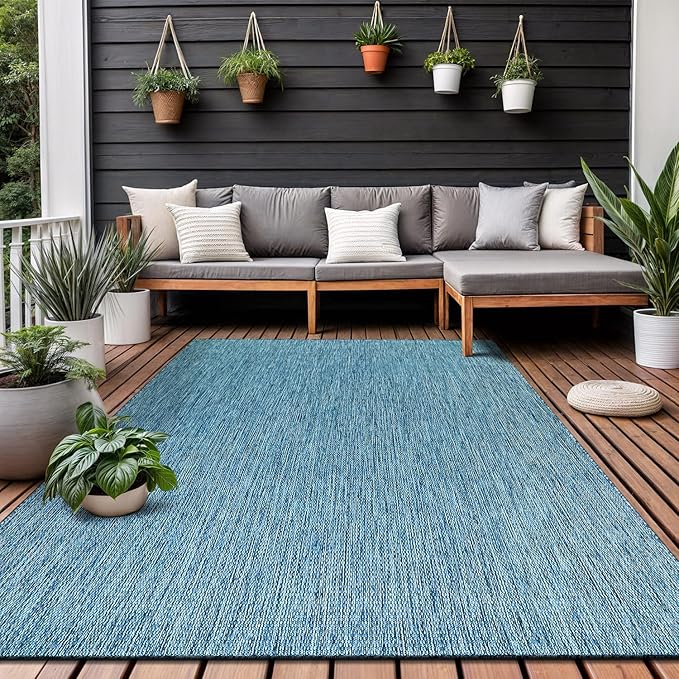 Washable Indoor Outdoor Rug Weather Resistant Carpet Modern Solid for Porch Deck Balcony Backyard Patio Rug 6x9 Aqua Blue