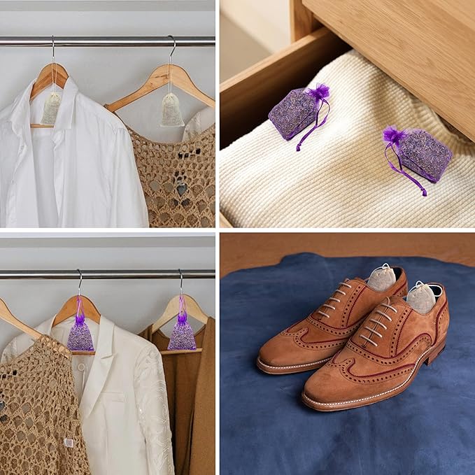 Pack of 24 Cedar Chips and Lavender Sachets (12 Lavender, 12 Cedar) - Home Fragrance Sachet for Drawers and Closets, LV-F-LC-1