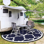 GENIMO 10 ' Round Outdoor Rug for Patio, Waterproof Indoor Outdoor Plastic Straw Rugs Carpet, Reversible Outside Area Mat for Camping, Balcony Porch, Deck, Picnic, Blue White