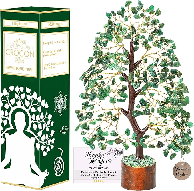 Green Aventurine Feng Shui Healing Crystals Tree of Life Gemstone Crystal Tree Bonsai for Spiritual Gifts Sage Green Home Decor for Women Birthday Gifts for Men House Warming Gifts